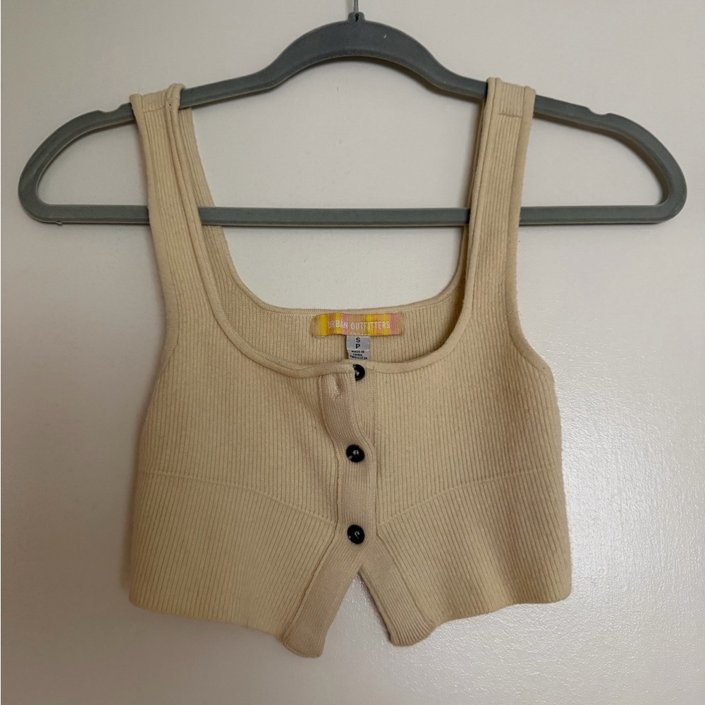 Urban Outfitters Cream Ribbed Button-Up Top